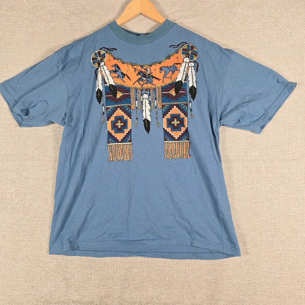 Vintage‎ 1994 Diamond Dust Native American T Shirt XL Fits Like M/L Glitter USA
